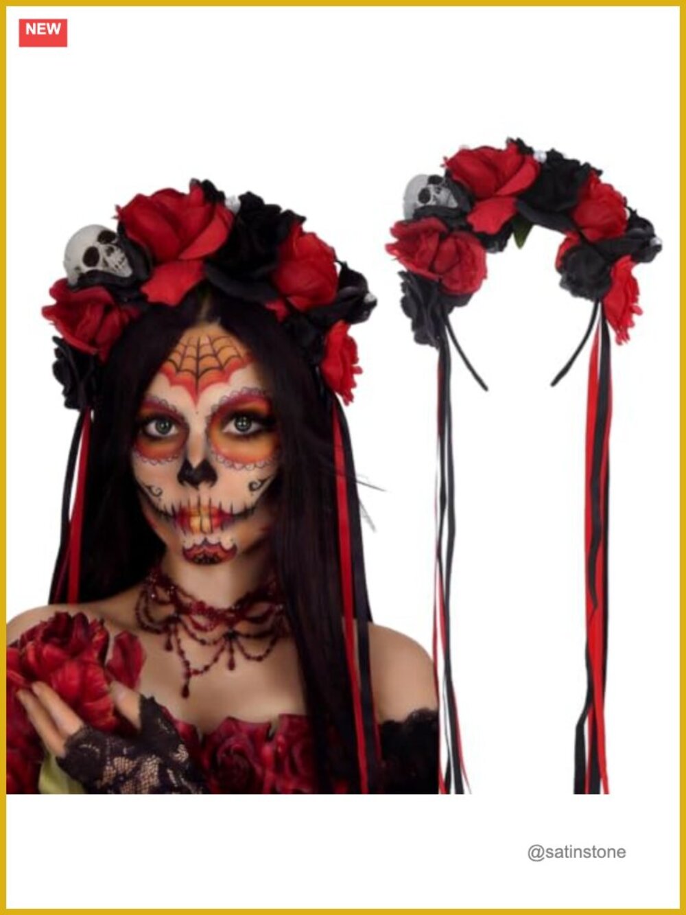 Floral Rose Headband Day of the Dead Costume Crown Women Halloween